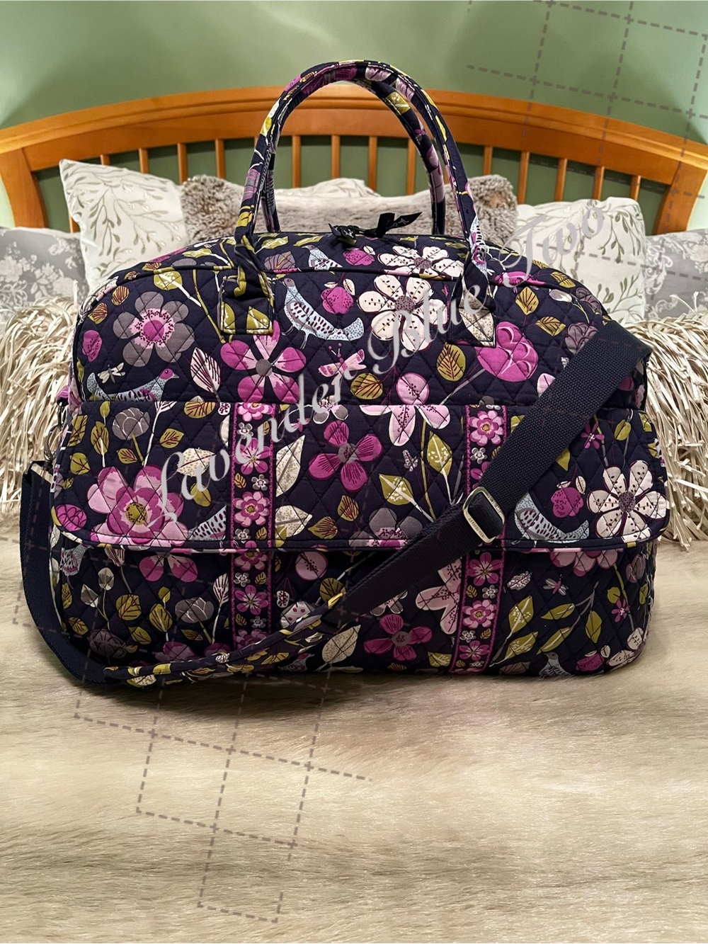 VERA BRADLEY Floral Nightingale 2011Grand Traveler Bag Purple Pink Y2K Birds